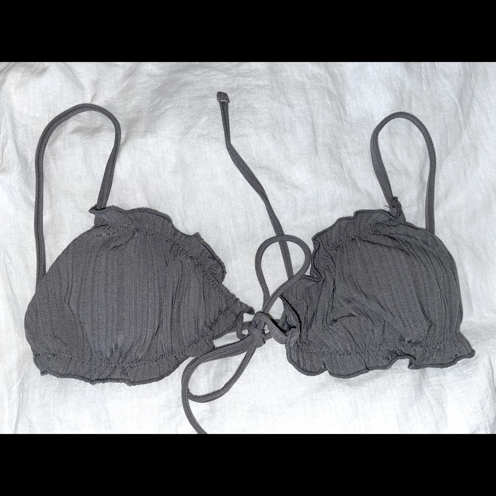 Grey Textured Bikini Top
